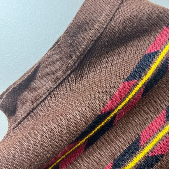Vintage Boho Southwest Knit Tie Cardigan Brown Earth Tones Geometric Aztec Retro - Picture 7 of 10